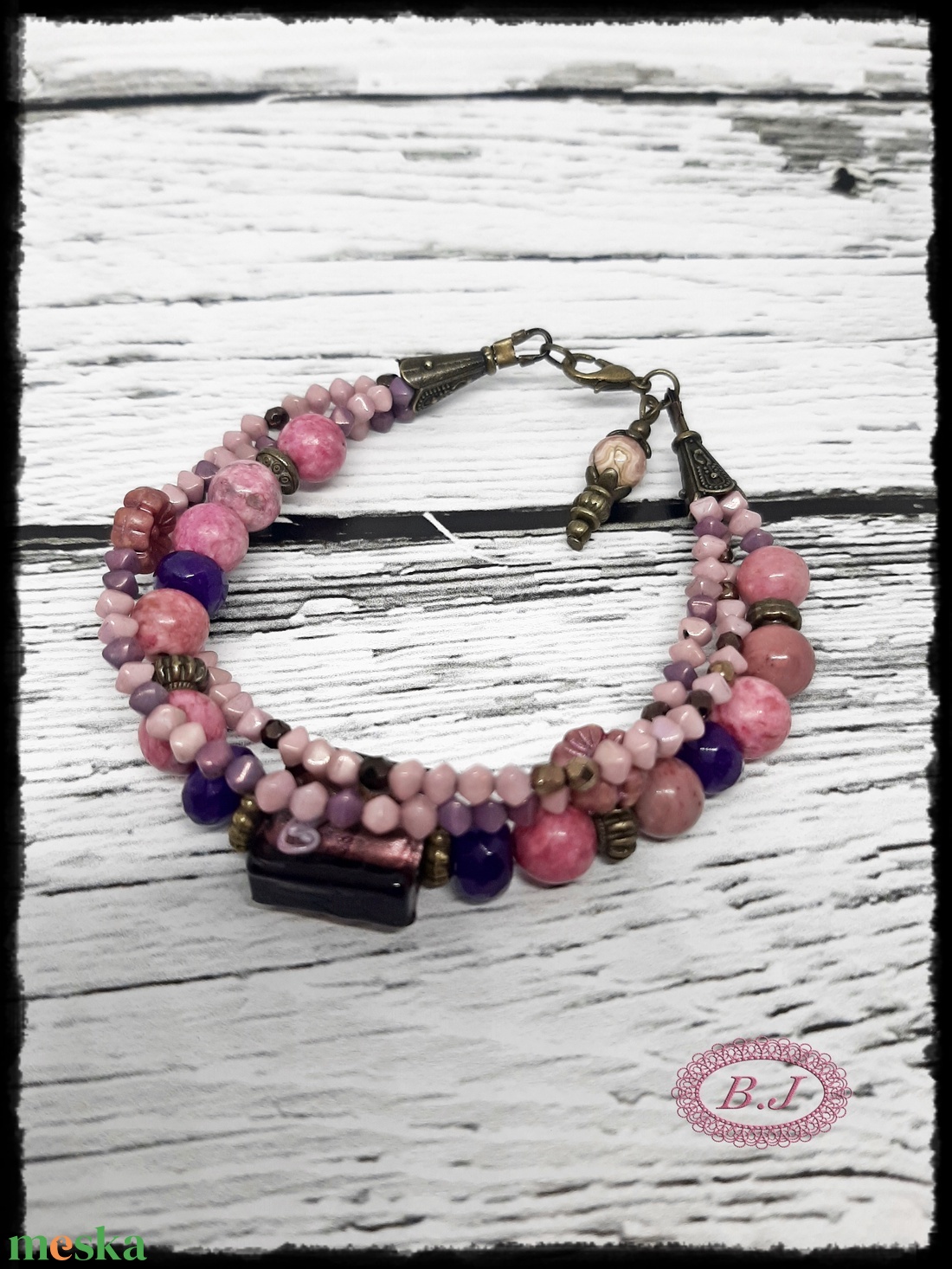 Bohém stílusu achát karkötő - ékszer - karkötő - gyöngyös karkötő - Meska.hu