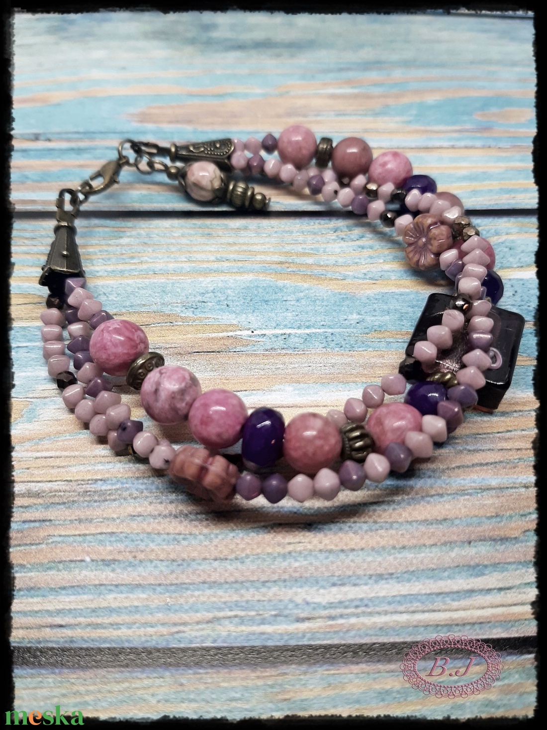 Bohém stílusu achát karkötő - ékszer - karkötő - gyöngyös karkötő - Meska.hu