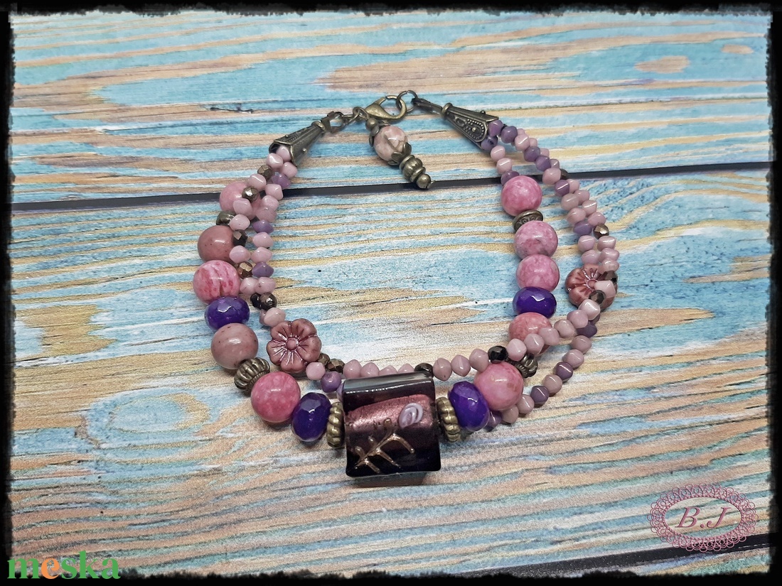 Bohém stílusu achát karkötő - ékszer - karkötő - gyöngyös karkötő - Meska.hu