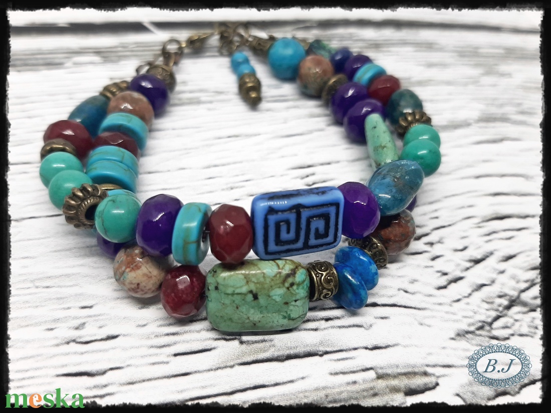 Színes, vidám vegyes ásvány karkötő - ékszer - karkötő - gyöngyös karkötő - Meska.hu