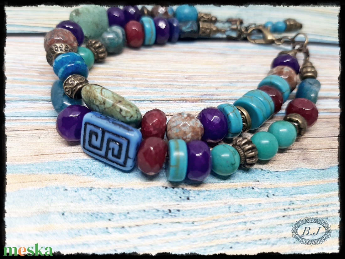 Színes, vidám vegyes ásvány karkötő - ékszer - karkötő - gyöngyös karkötő - Meska.hu