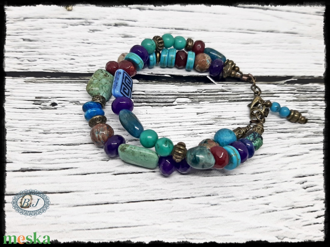Színes, vidám vegyes ásvány karkötő - ékszer - karkötő - gyöngyös karkötő - Meska.hu