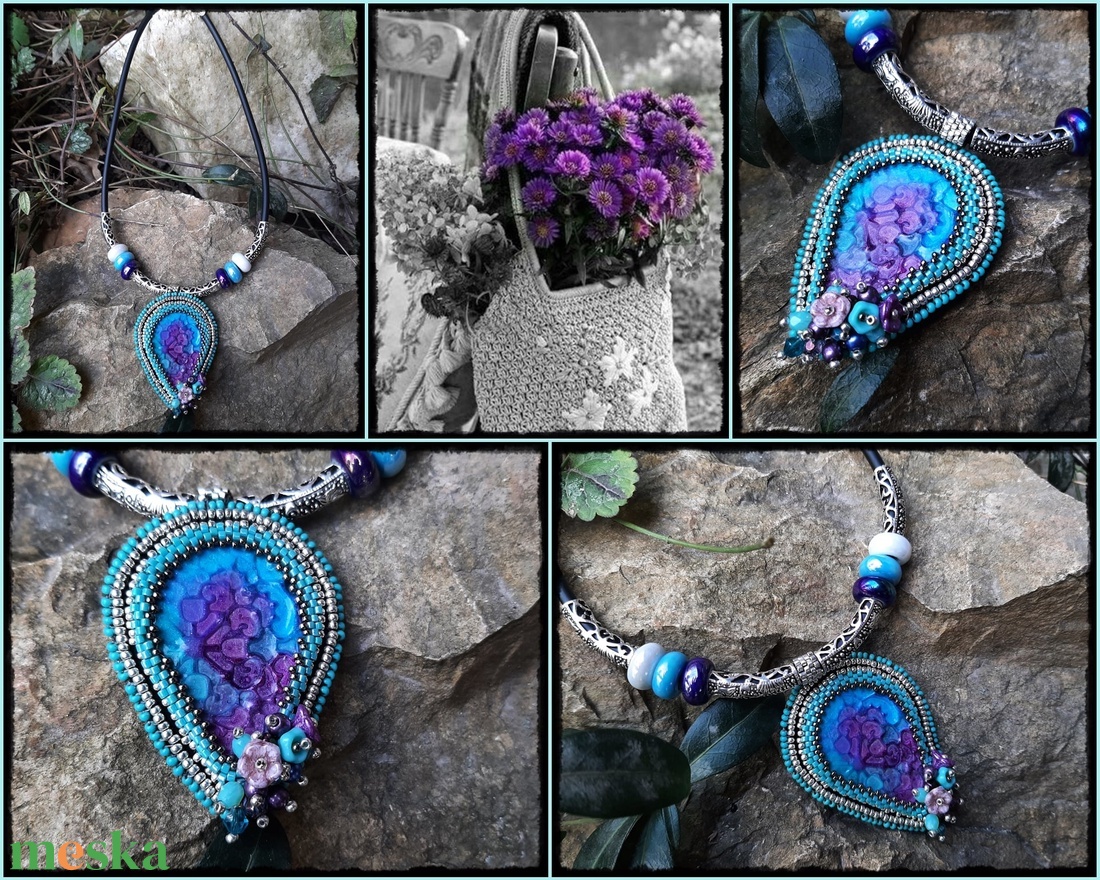 Nyaklánc  gyöngyhímzett medállal  - ékszer - nyaklánc - medálos nyaklánc - Meska.hu