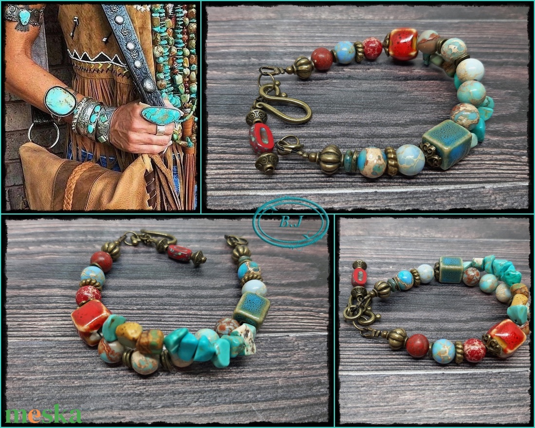 Szines, bohém karkötő - ékszer - karkötő - gyöngyös karkötő - Meska.hu