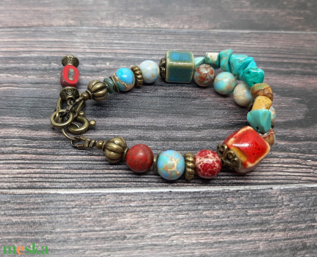 Szines, bohém karkötő - ékszer - karkötő - gyöngyös karkötő - Meska.hu