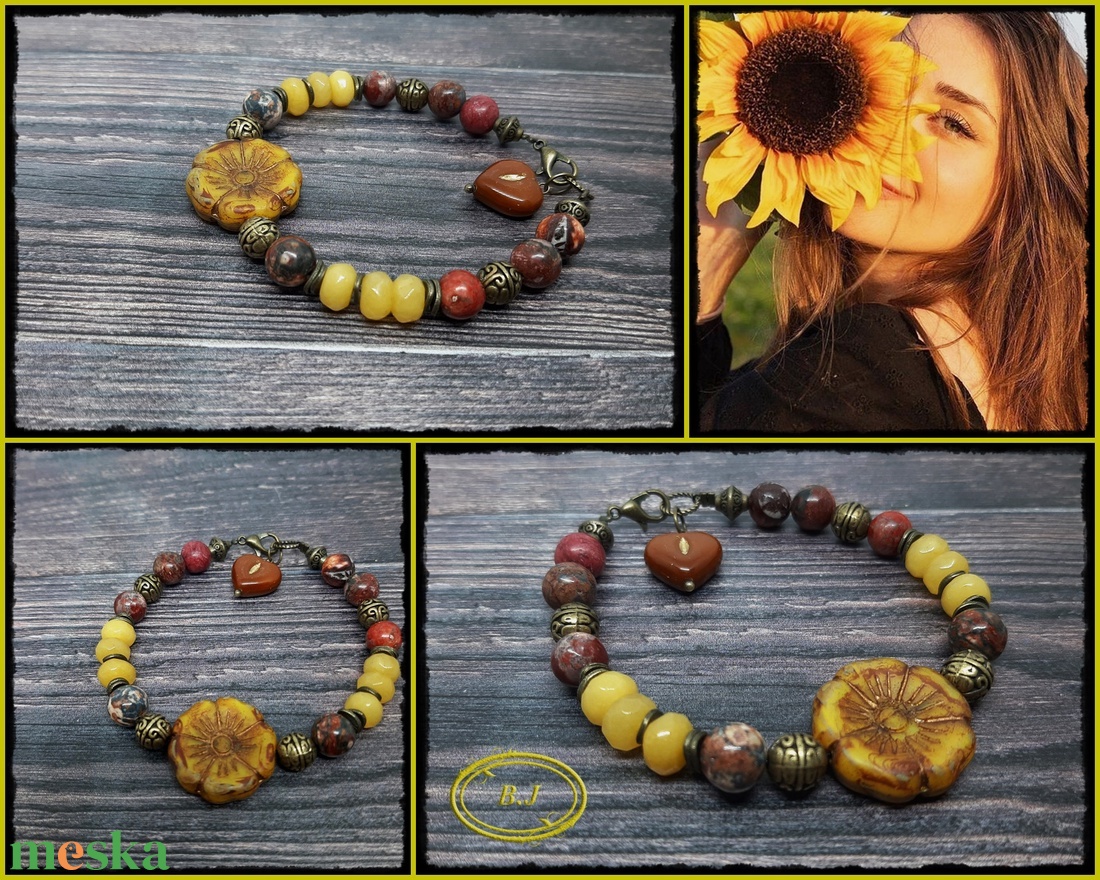 Karkötő Őszi színekben - ékszer - karkötő - karkötő medállal - Meska.hu