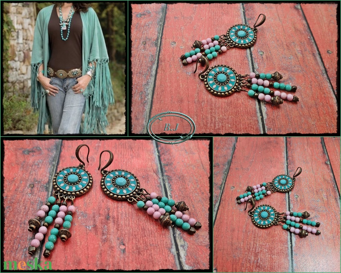 Antikolt sárgaréz szinü fülbevaló - ékszer - fülbevaló - lógó fülbevaló - Meska.hu