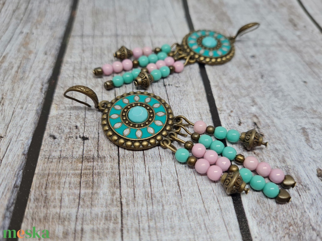 Antikolt sárgaréz szinü fülbevaló - ékszer - fülbevaló - lógó fülbevaló - Meska.hu