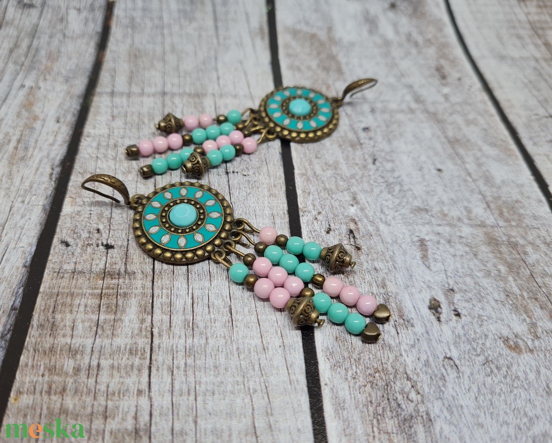 Antikolt sárgaréz szinü fülbevaló - ékszer - fülbevaló - lógó fülbevaló - Meska.hu