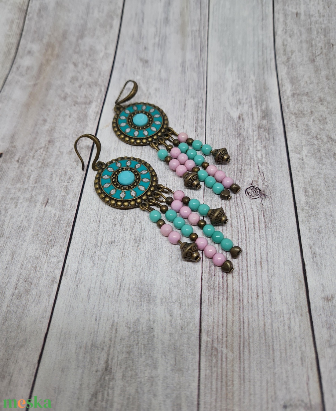 Antikolt sárgaréz szinü fülbevaló - ékszer - fülbevaló - lógó fülbevaló - Meska.hu