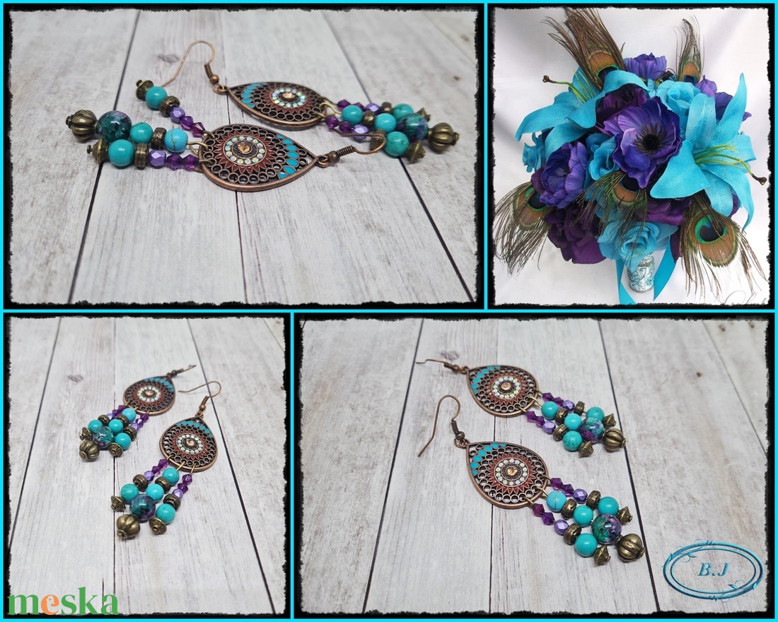 Bohém stilusu fülbevaló - ékszer - fülbevaló - lógó fülbevaló - Meska.hu