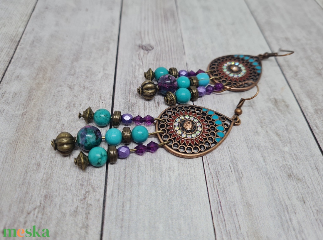 Bohém stilusu fülbevaló - ékszer - fülbevaló - lógó fülbevaló - Meska.hu