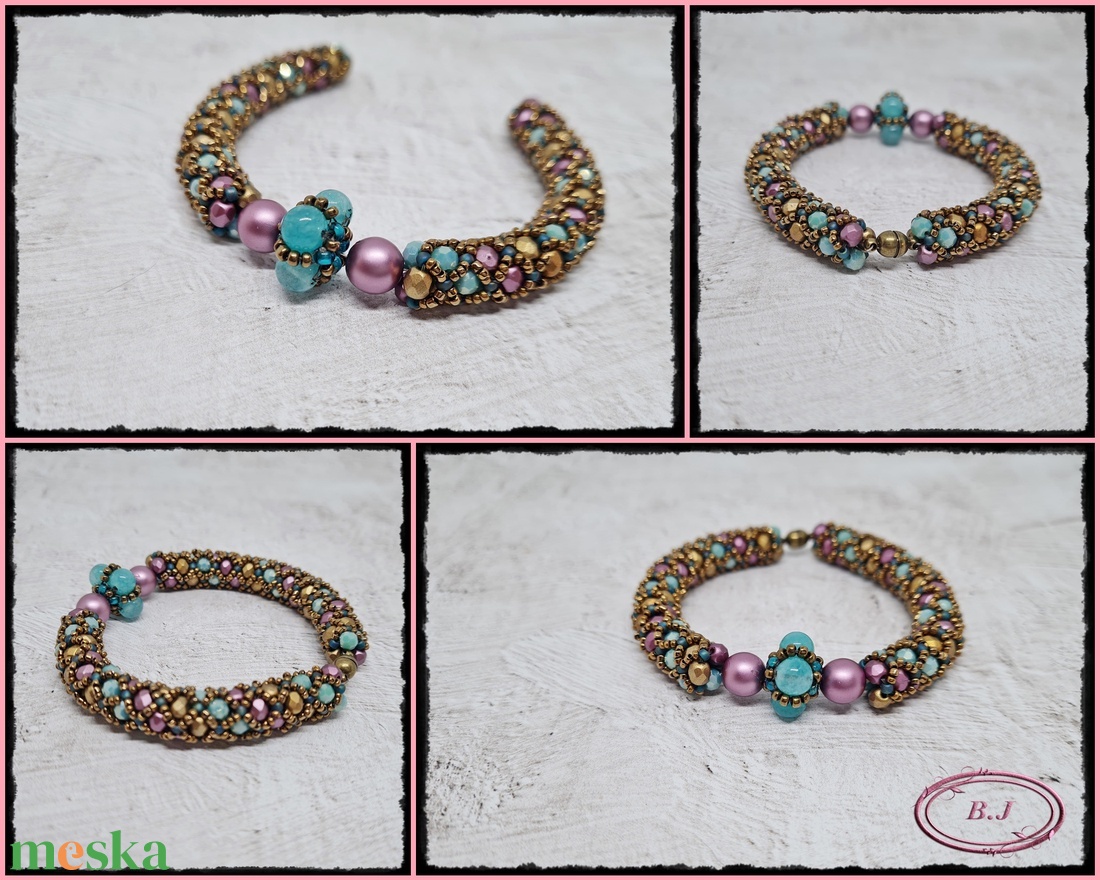 Arany szinú karkötő akvamarinnal - ékszer - karkötő - karkötő medállal - Meska.hu