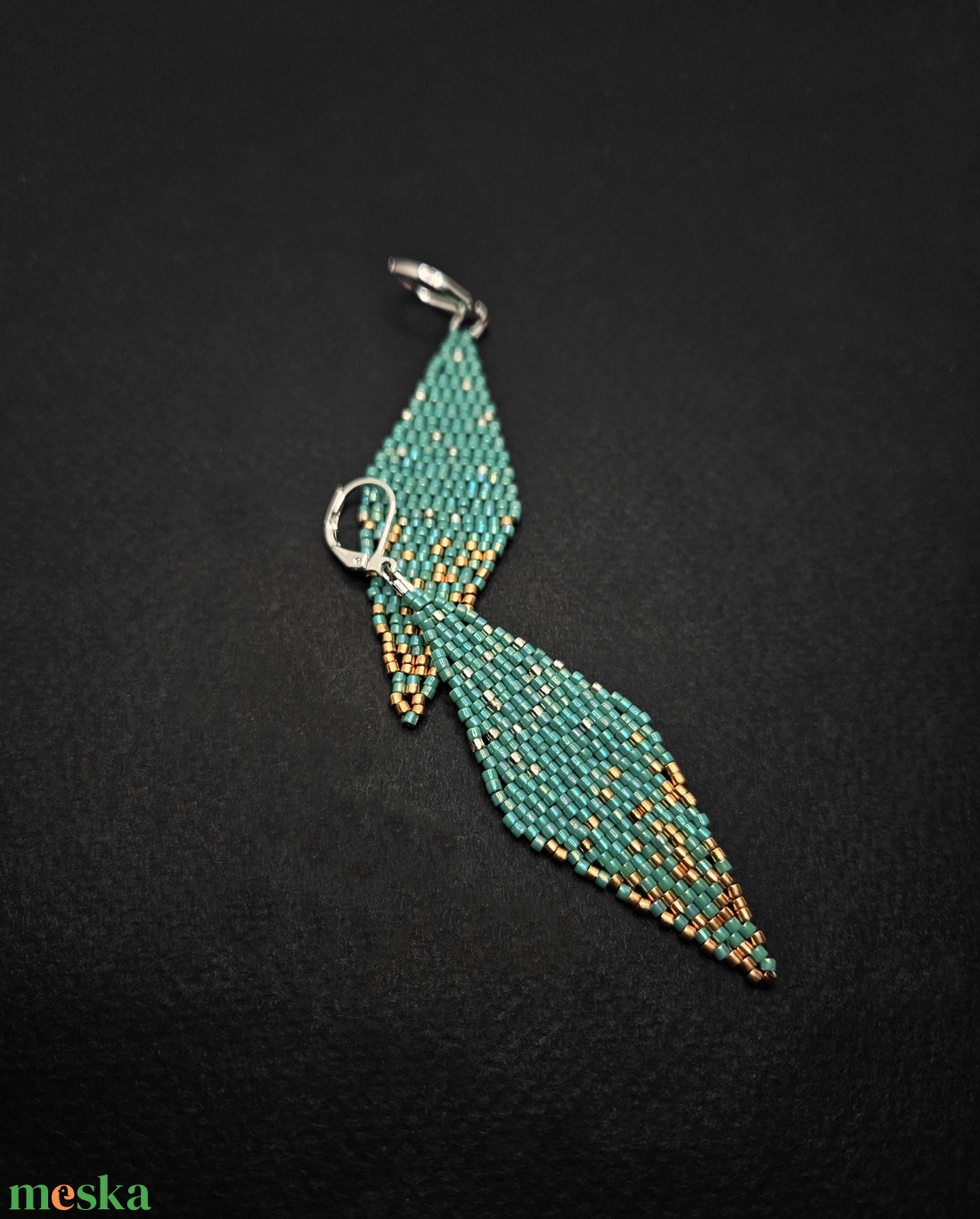 Türkiz-arany-ezüst fülbevaló - ékszer - fülbevaló - csillár fülbevaló - Meska.hu