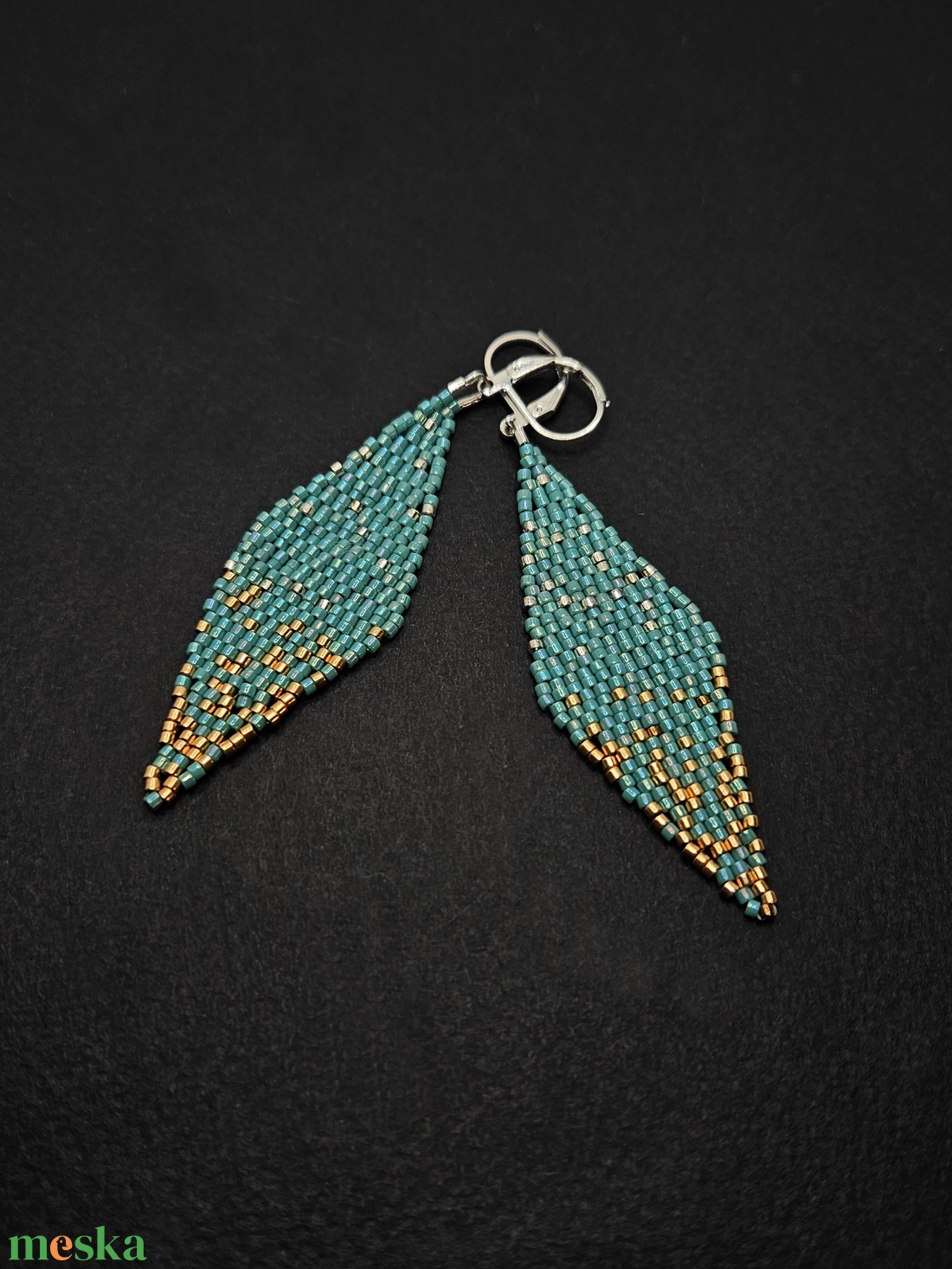 Türkiz-arany-ezüst fülbevaló - ékszer - fülbevaló - csillár fülbevaló - Meska.hu