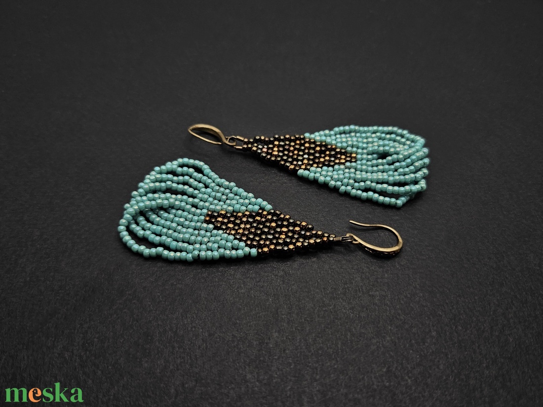 Türkiz-bronz fülbevaló - ékszer - fülbevaló - csillár fülbevaló - Meska.hu