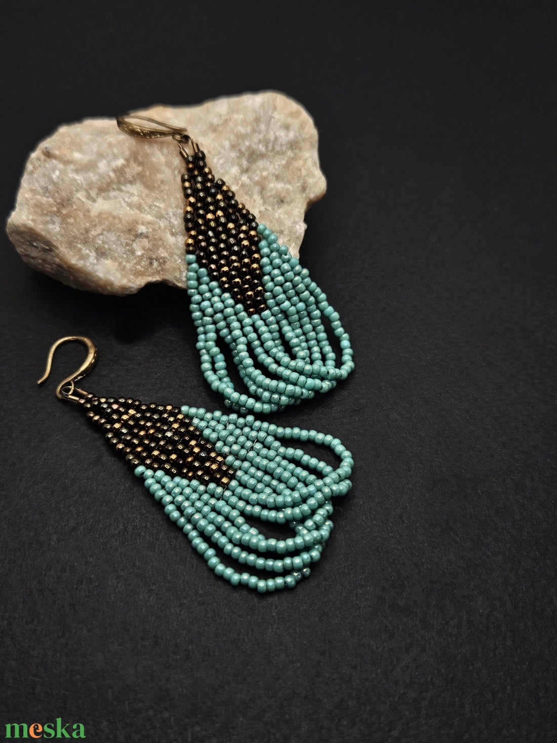 Türkiz-bronz fülbevaló - ékszer - fülbevaló - csillár fülbevaló - Meska.hu