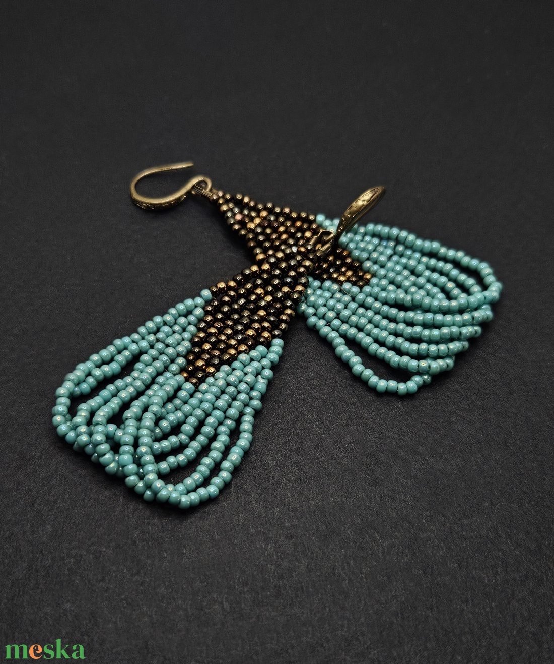 Türkiz-bronz fülbevaló - ékszer - fülbevaló - csillár fülbevaló - Meska.hu