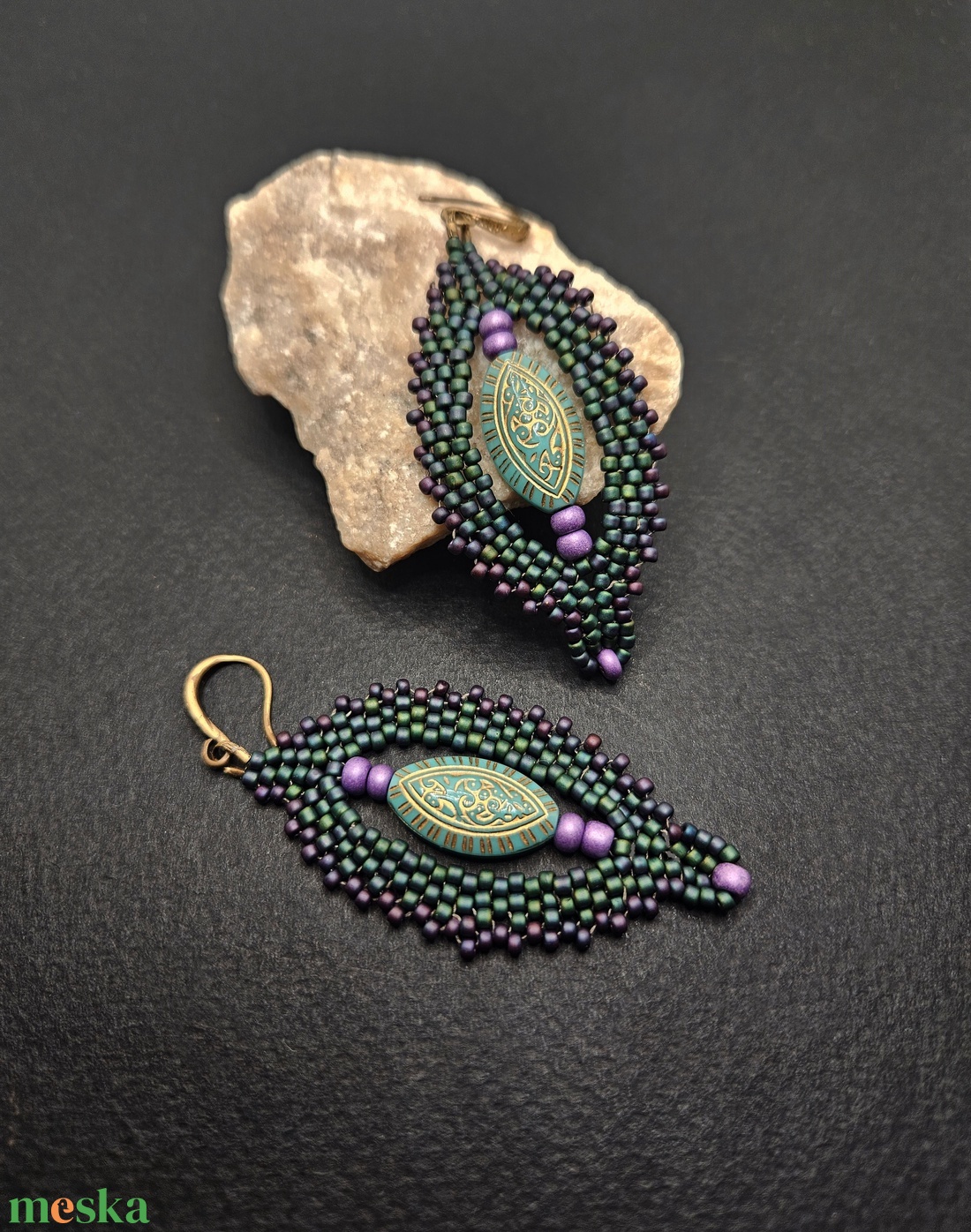 Türkiz-lila fülbevaló - ékszer - fülbevaló - csillár fülbevaló - Meska.hu