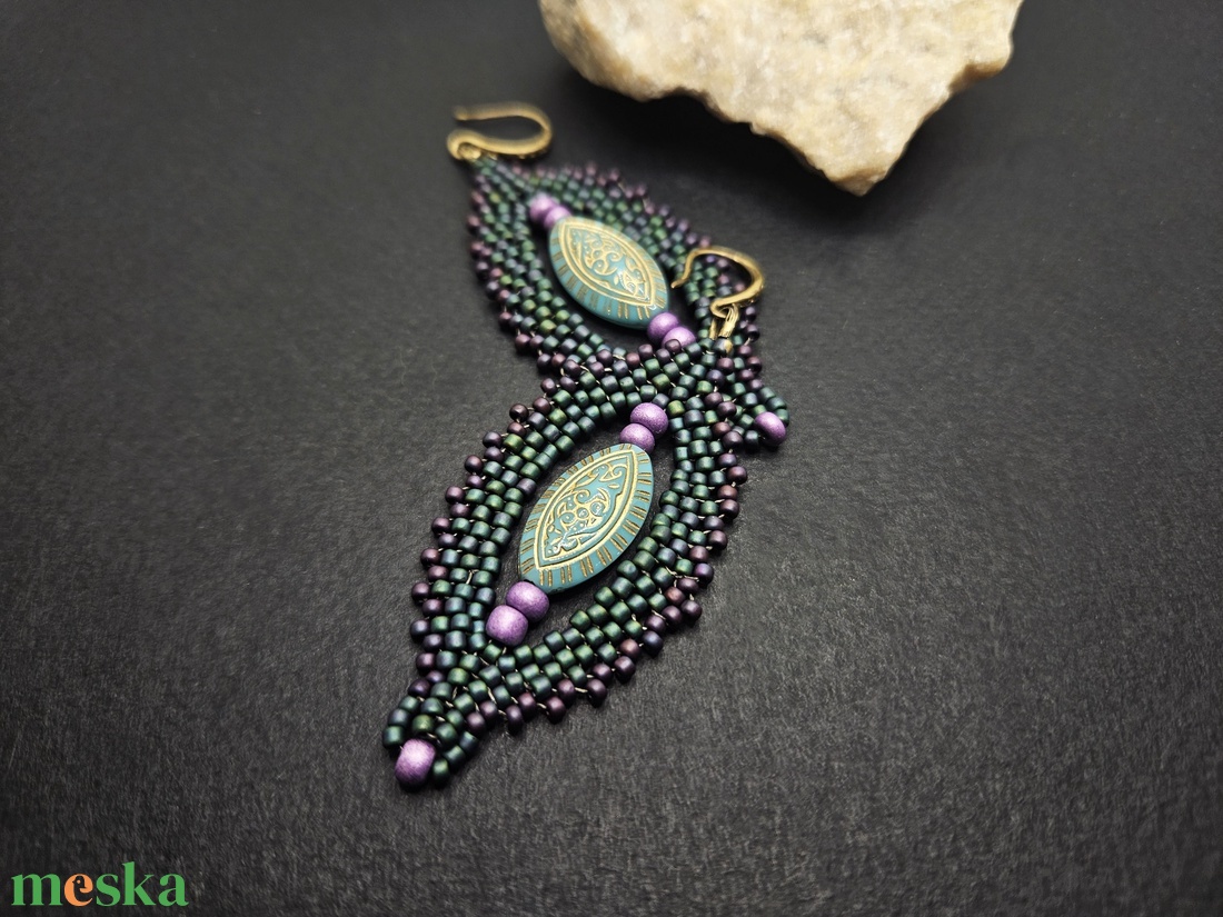 Türkiz-lila fülbevaló - ékszer - fülbevaló - csillár fülbevaló - Meska.hu