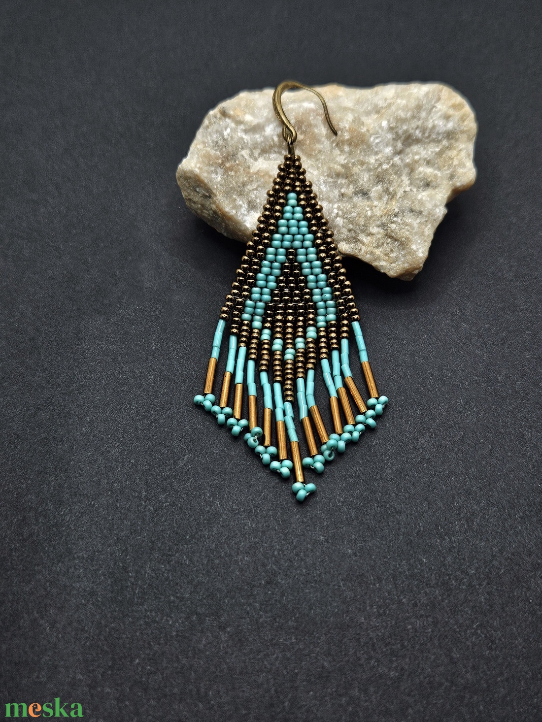 Bronz-türkiz fülbevaló - ékszer - fülbevaló - lógó fülbevaló - Meska.hu