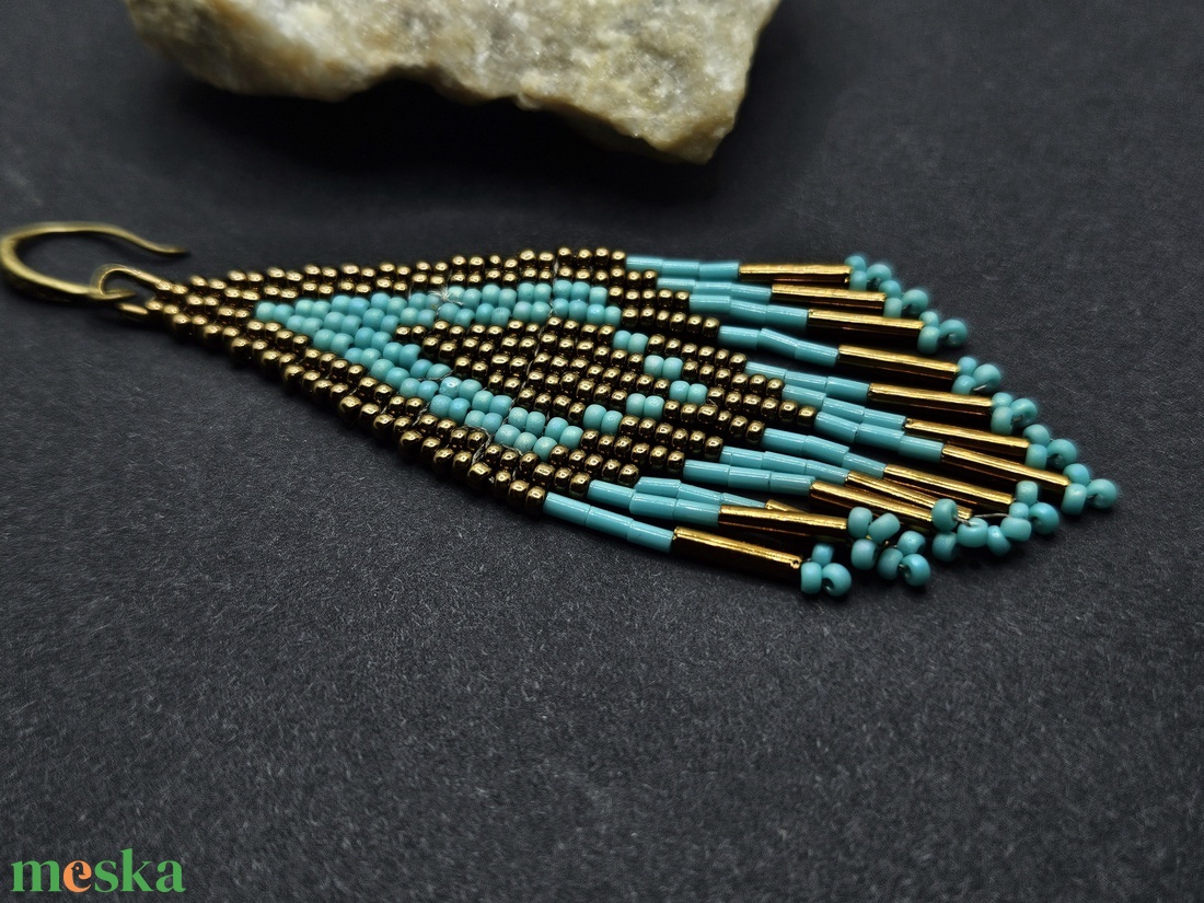 Bronz-türkiz fülbevaló - ékszer - fülbevaló - lógó fülbevaló - Meska.hu