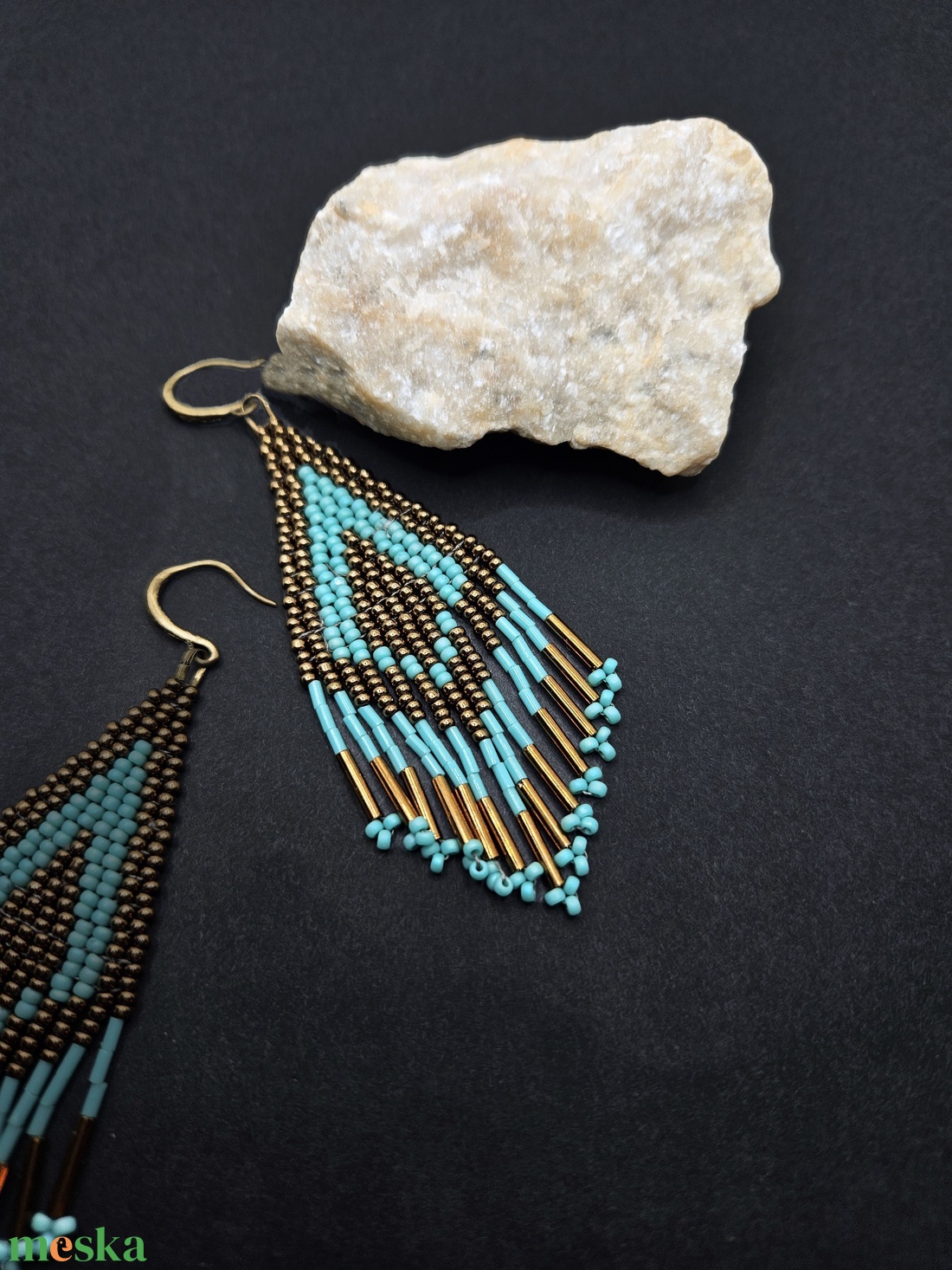 Bronz-türkiz fülbevaló - ékszer - fülbevaló - lógó fülbevaló - Meska.hu