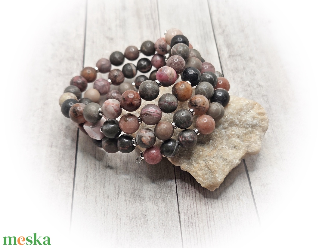 Szürke-barna-rózsaszin karperec - ékszer - karkötő - széles karkötő - Meska.hu