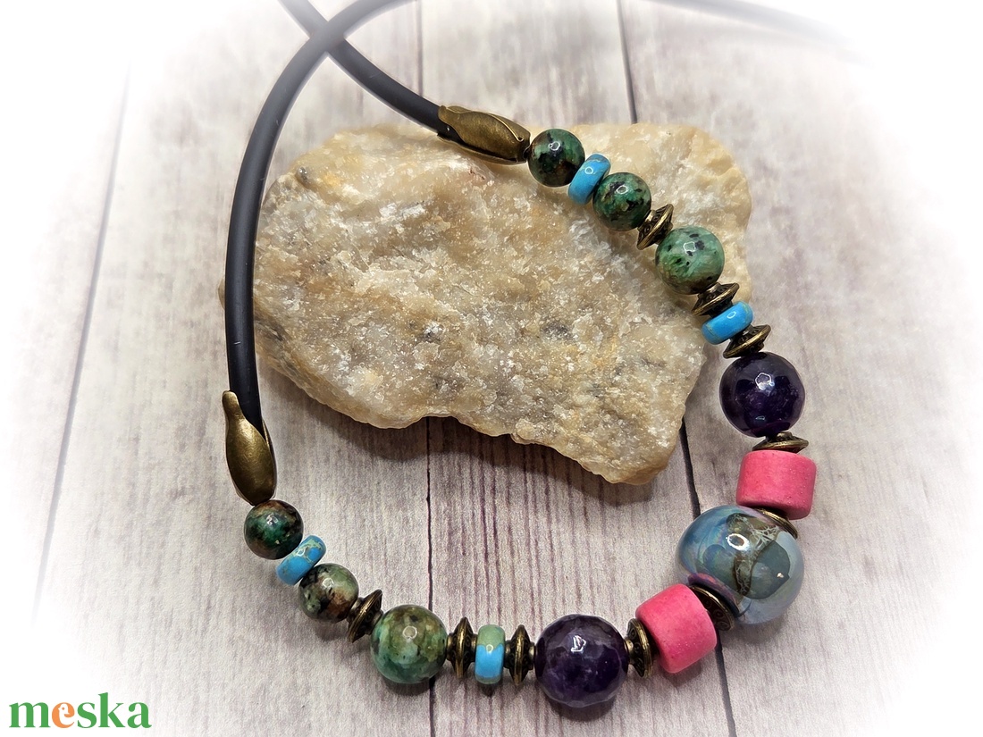 Szines vegyes ásványos nyaklánc - ékszer - nyaklánc - gyöngyös nyaklánc - Meska.hu