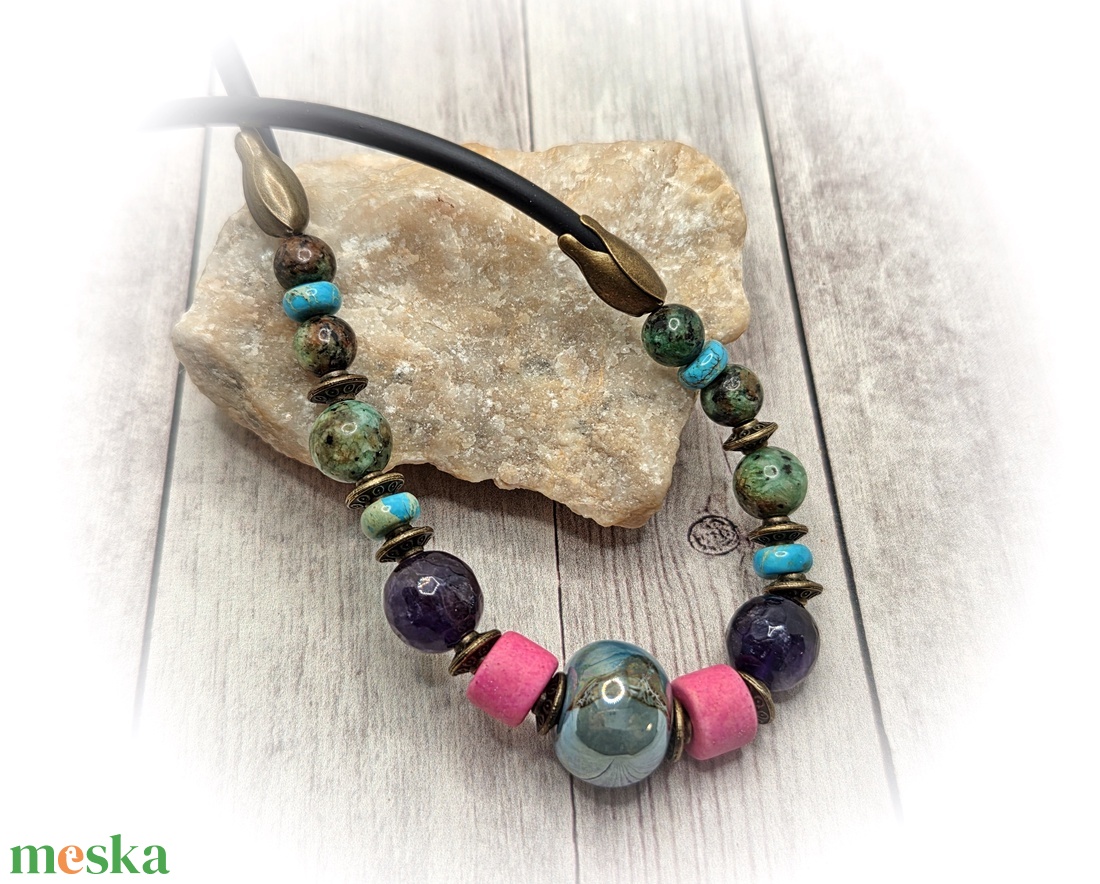 Szines vegyes ásványos nyaklánc - ékszer - nyaklánc - gyöngyös nyaklánc - Meska.hu