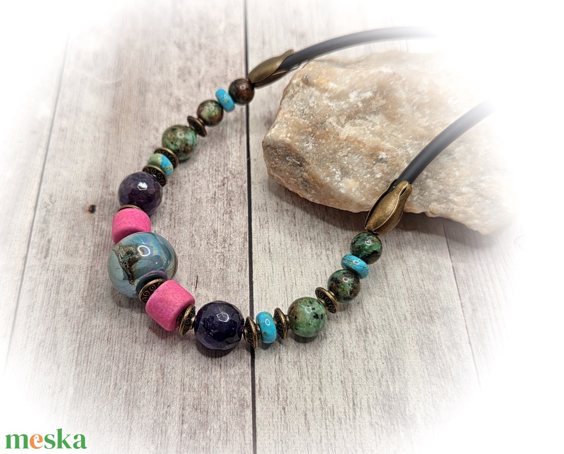 Szines vegyes ásványos nyaklánc - ékszer - nyaklánc - gyöngyös nyaklánc - Meska.hu