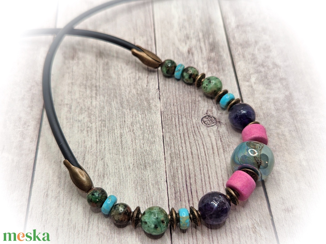 Szines vegyes ásványos nyaklánc - ékszer - nyaklánc - gyöngyös nyaklánc - Meska.hu