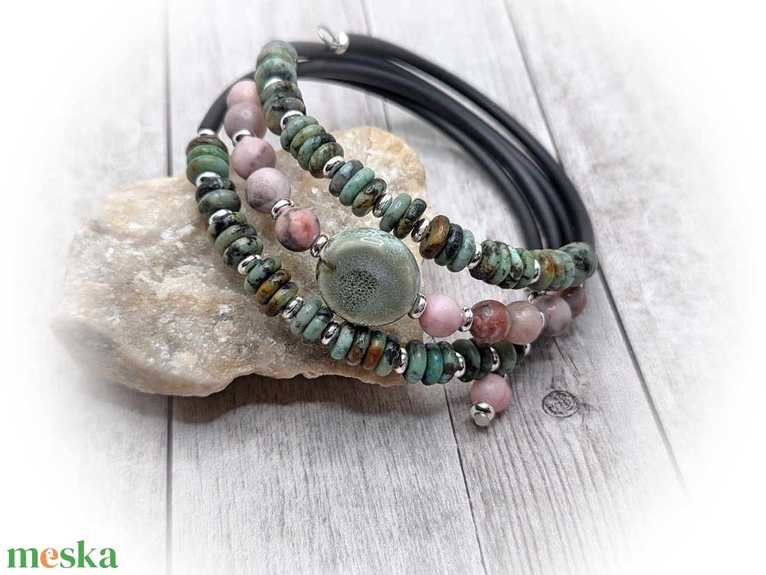 Afrikai türkiz-jáspis karperec - ékszer - karkötő - széles karkötő - Meska.hu