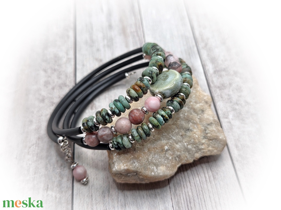 Afrikai türkiz-jáspis karperec - ékszer - karkötő - széles karkötő - Meska.hu