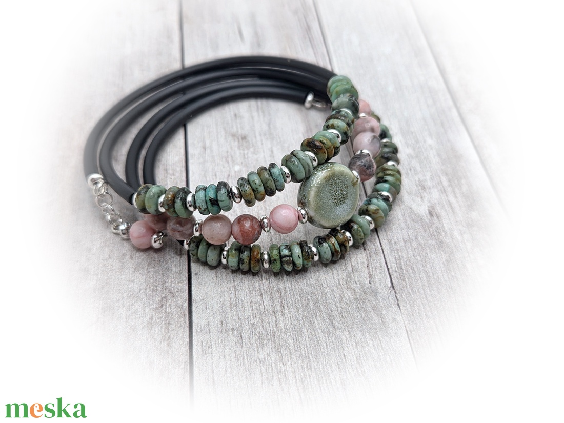 Afrikai türkiz-jáspis karperec - ékszer - karkötő - széles karkötő - Meska.hu