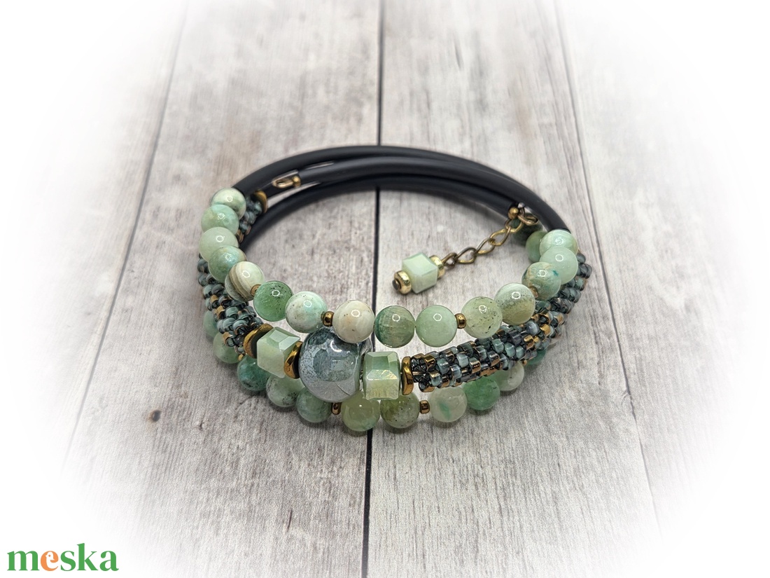 Zöld kalcit karkötő - ékszer - karkötő - széles karkötő - Meska.hu