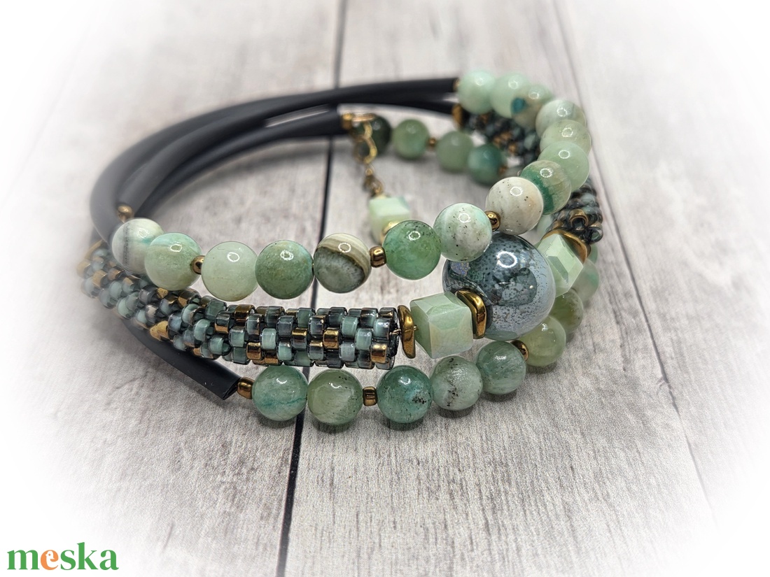Zöld kalcit karkötő - ékszer - karkötő - széles karkötő - Meska.hu