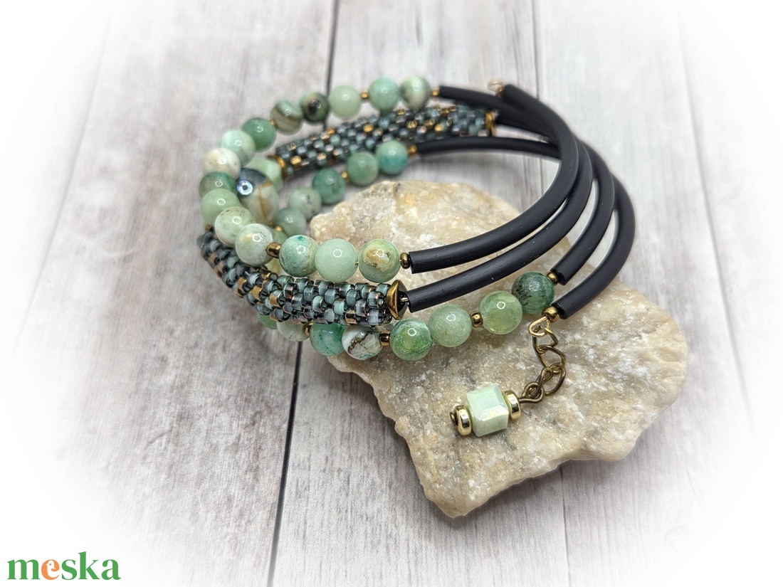Zöld kalcit karkötő - ékszer - karkötő - széles karkötő - Meska.hu
