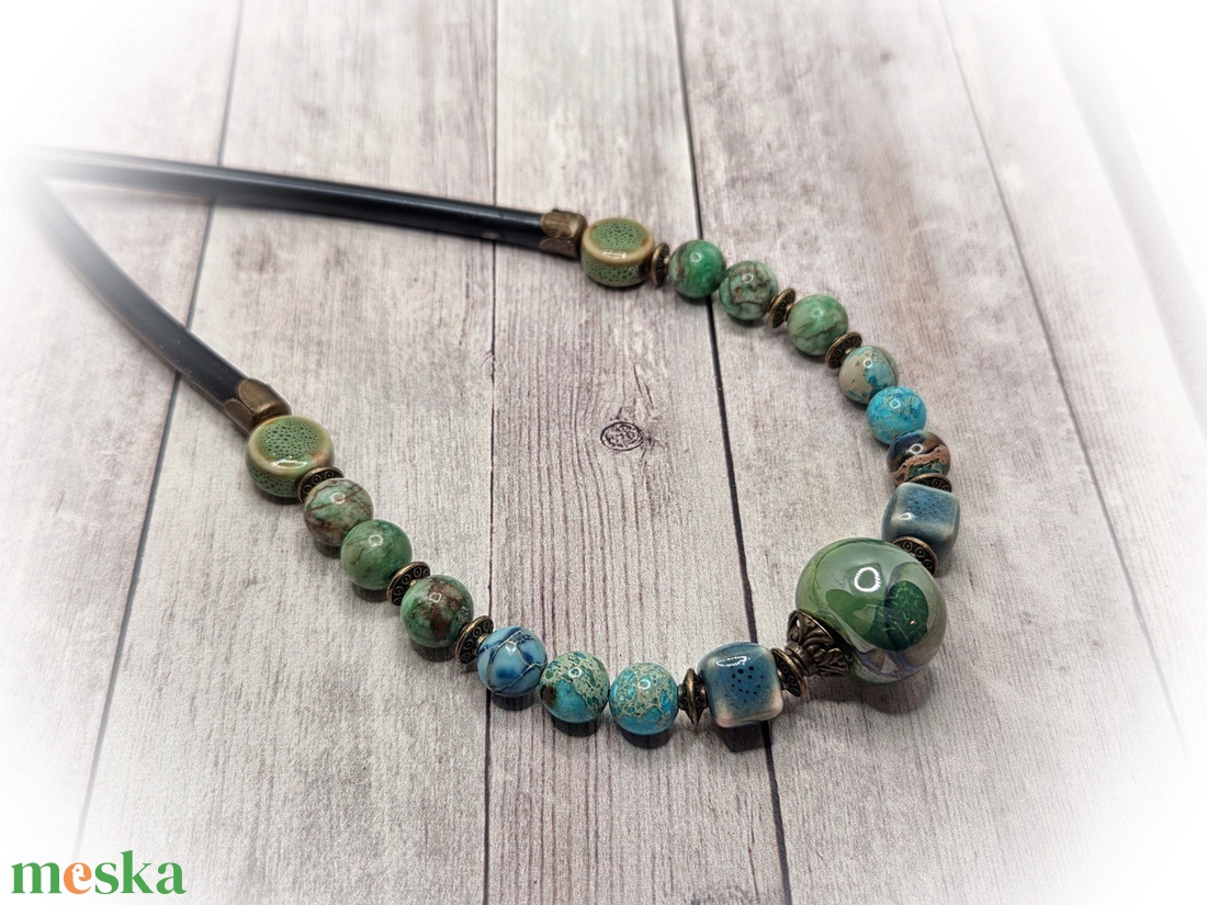 Jáspis-türkiz nyaklánc - ékszer - nyaklánc - gyöngyös nyaklánc - Meska.hu