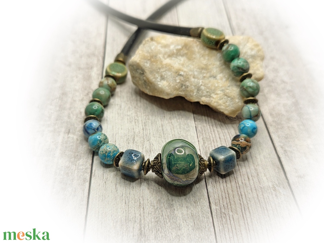 Jáspis-türkiz nyaklánc - ékszer - nyaklánc - gyöngyös nyaklánc - Meska.hu