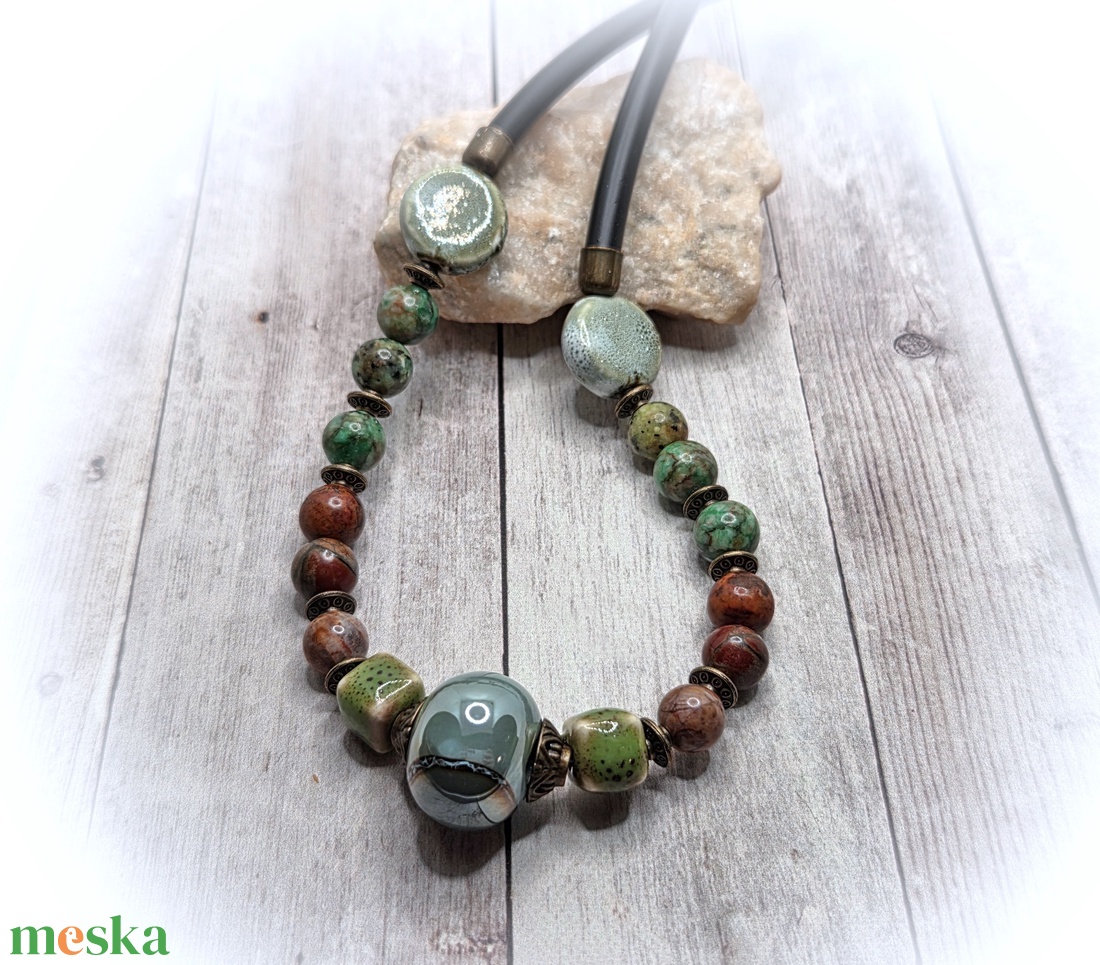 Afrikai türkiz- picasso jáspis nyaklánc - ékszer - nyaklánc - gyöngyös nyaklánc - Meska.hu