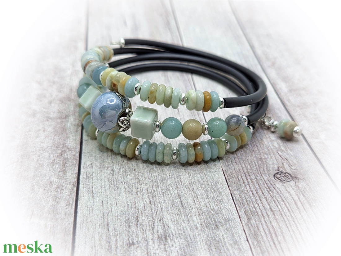Amazonit karperec - ékszer - karkötő - széles karkötő - Meska.hu