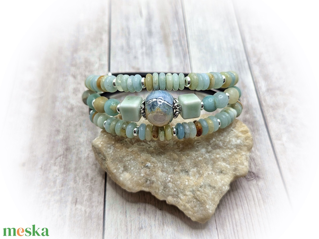 Amazonit karperec - ékszer - karkötő - széles karkötő - Meska.hu