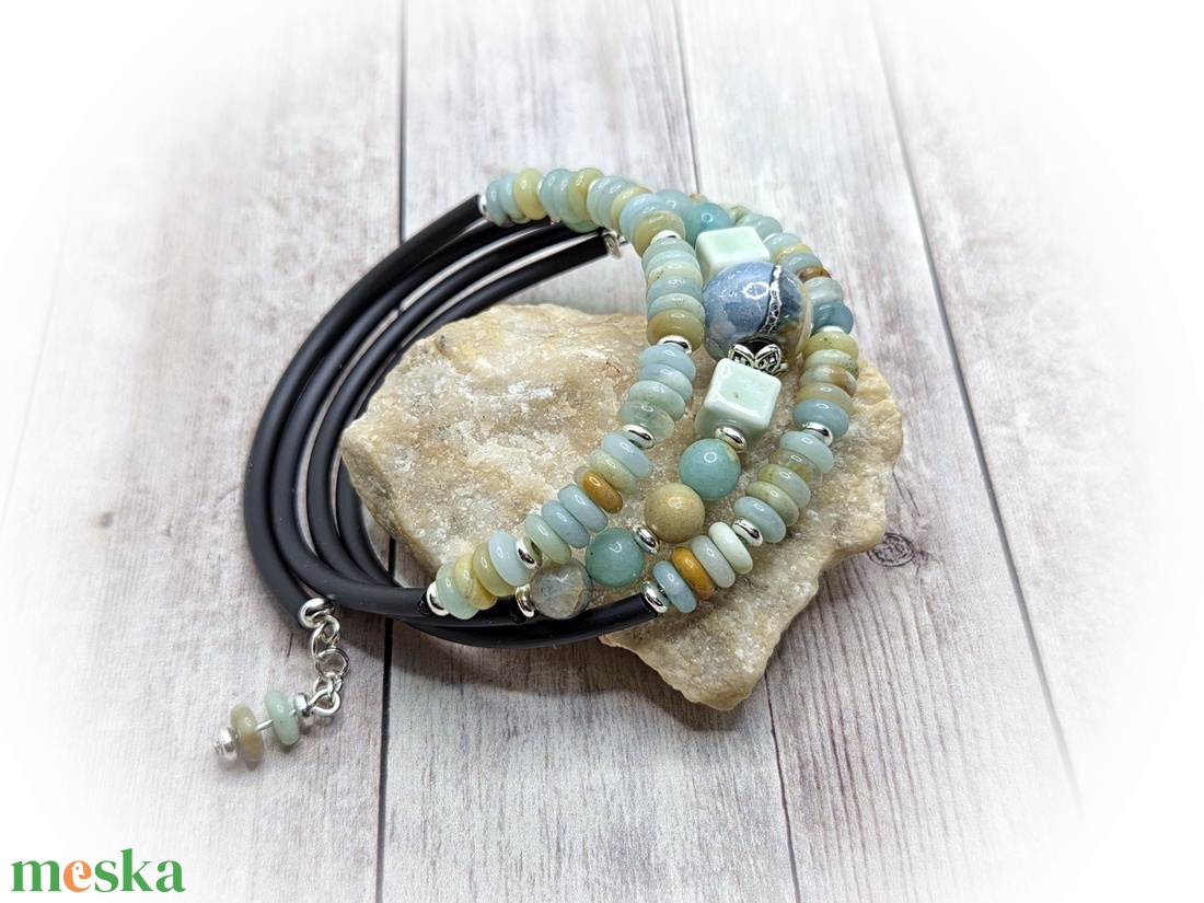 Amazonit karperec - ékszer - karkötő - széles karkötő - Meska.hu