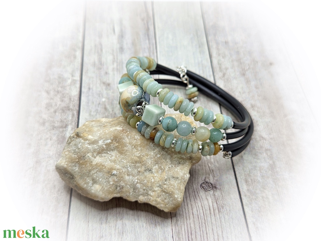 Amazonit karperec - ékszer - karkötő - széles karkötő - Meska.hu
