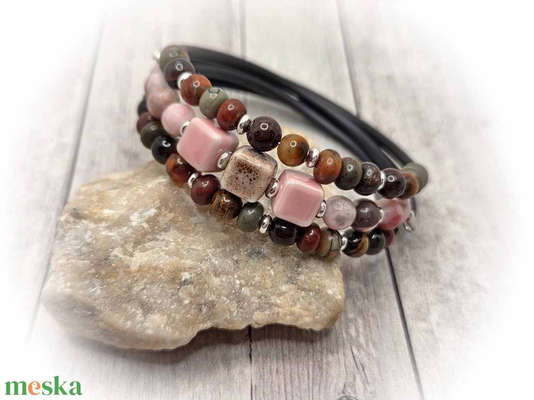 Jáspis-tigrisszem karkötő - ékszer - karkötő - széles karkötő - Meska.hu