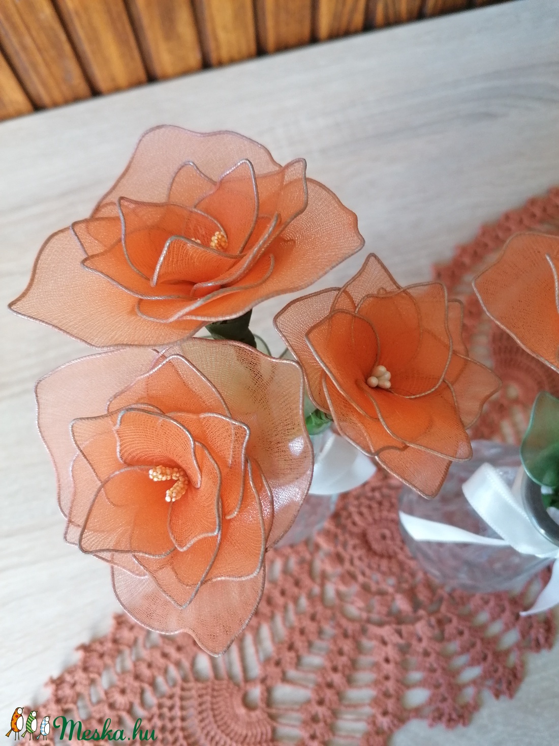 Narancssárga virágcsokor vázával - asztaldísz, harisnyavirág, örökvirág, örökcsokor, tavaszi dekor - otthon & lakás - dekoráció - Meska.hu