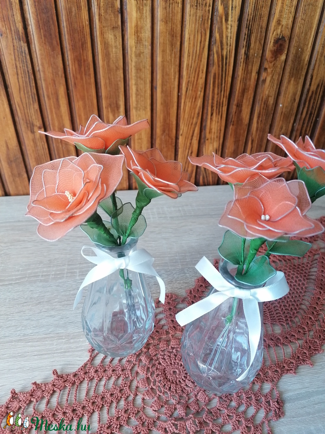 Narancssárga virágcsokor vázával - asztaldísz, harisnyavirág, örökvirág, örökcsokor, tavaszi dekor - otthon & lakás - dekoráció - Meska.hu