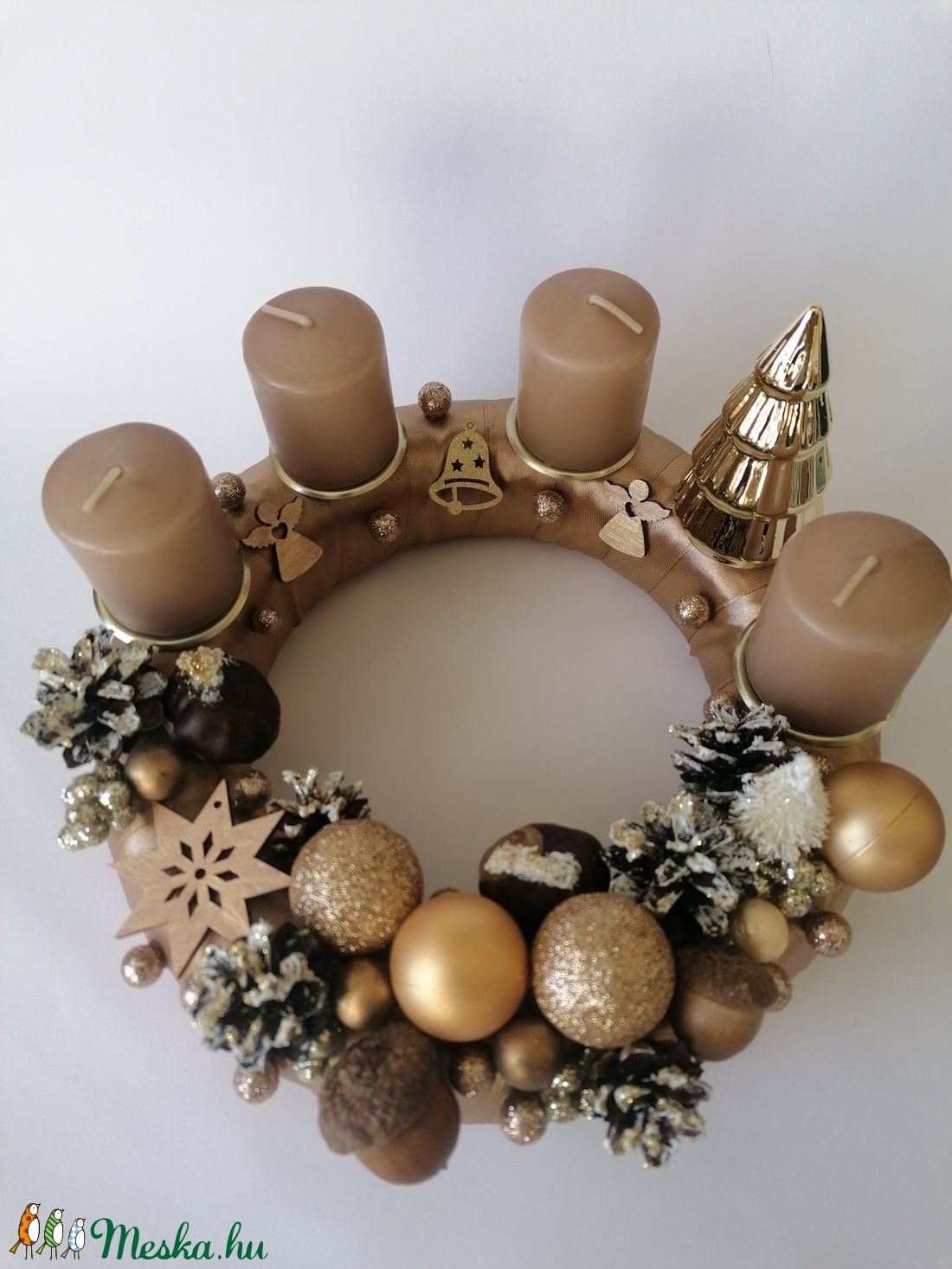 Barna adventi koszorú 1- karácsony, tél, advent - karácsony - adventi díszek - adventi koszorú - Meska.hu