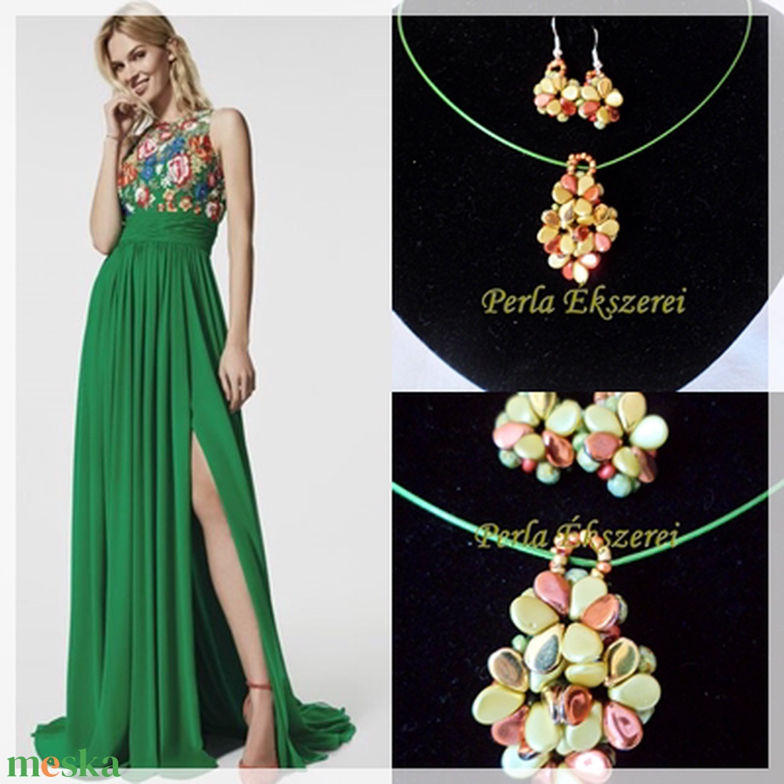 Csillagvirág szett-Zöld-bronz - ékszer - ékszerszett - Meska.hu